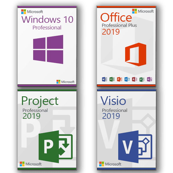 Microsoft Windows 10 Professional + Microsoft Visio 2019 Professional + Microsoft Project 2019 Professional + Microsoft Office 2019 Professional Plus License for 3 devices